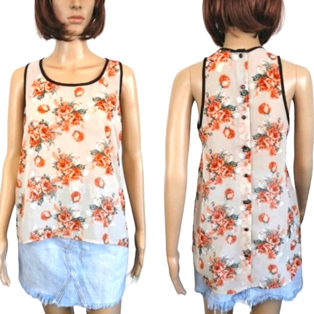 Robin K Floral Semi Sheer Top - Size Small